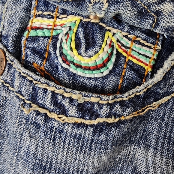 True Religion Joey Rainbow Stitch Low Rise Distressed Bootcut Jeans Blue Size 29 - Picture 9 of 15